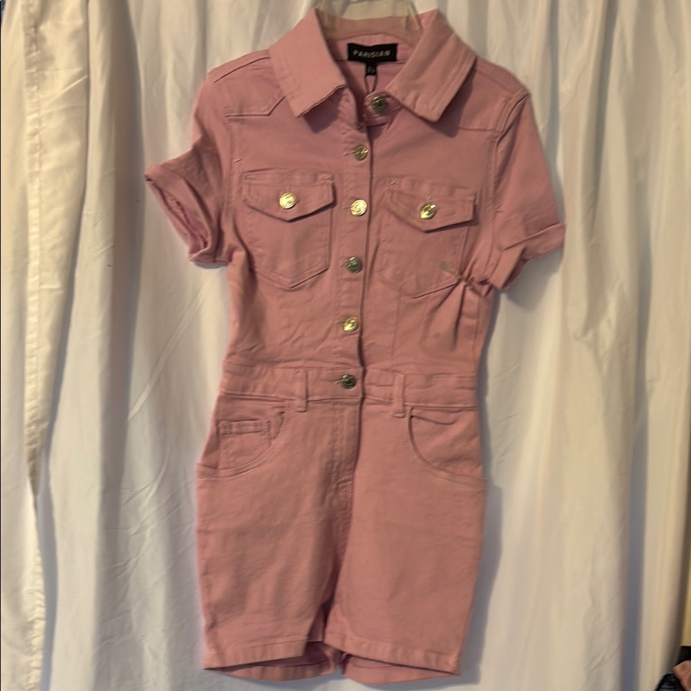 Parisian Works Soft Pink Stretch Denim Romper